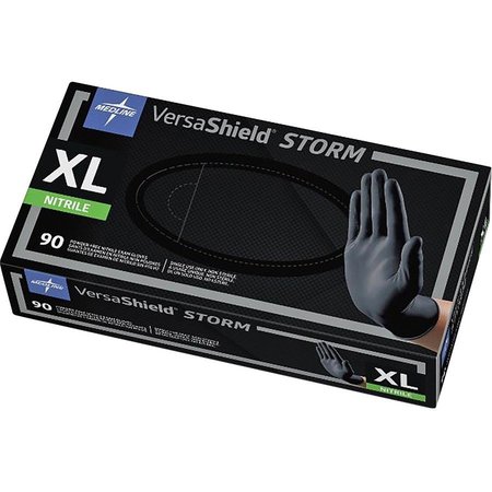 MEDLINE VersaShield STORM, Nitrile Disposable Gloves, 2.8 mil Palm, Nitrile, Powder-Free, XL, 90 PK, Black MIIMG6114